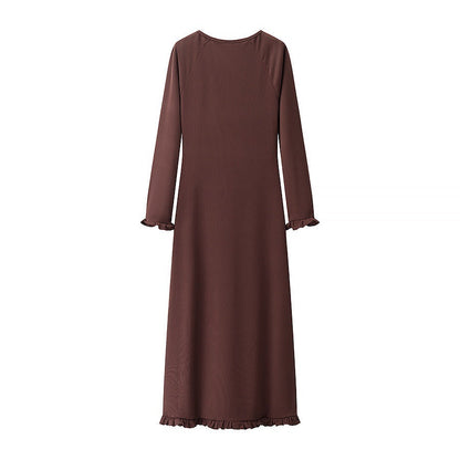 Kvinnors Lång Klänning Rüsch Detaljer Andningsbart Tyg 2