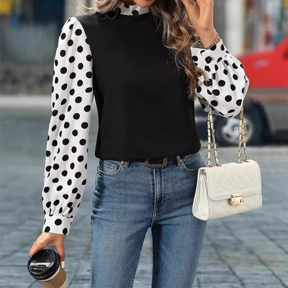 Dam Tröja Färgblock Långärmad Polyester Loose Fit-2