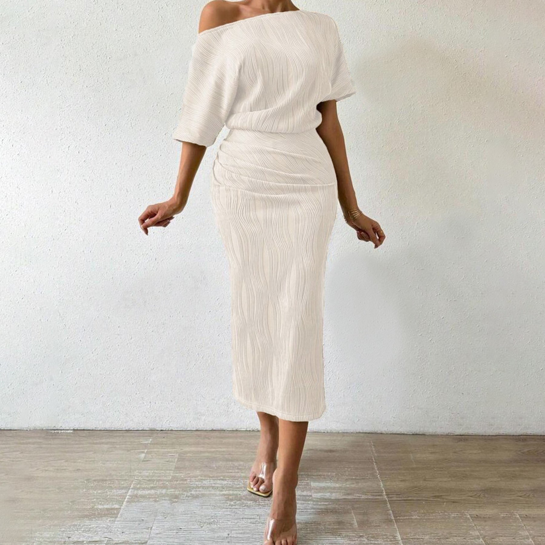 Dam Midi Kjol Chic Elastiskt Tyg Korrugerat Mönster 1