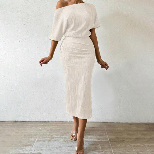 Dam Midi Kjol Chic Elastiskt Tyg Korrugerat Mönster 1