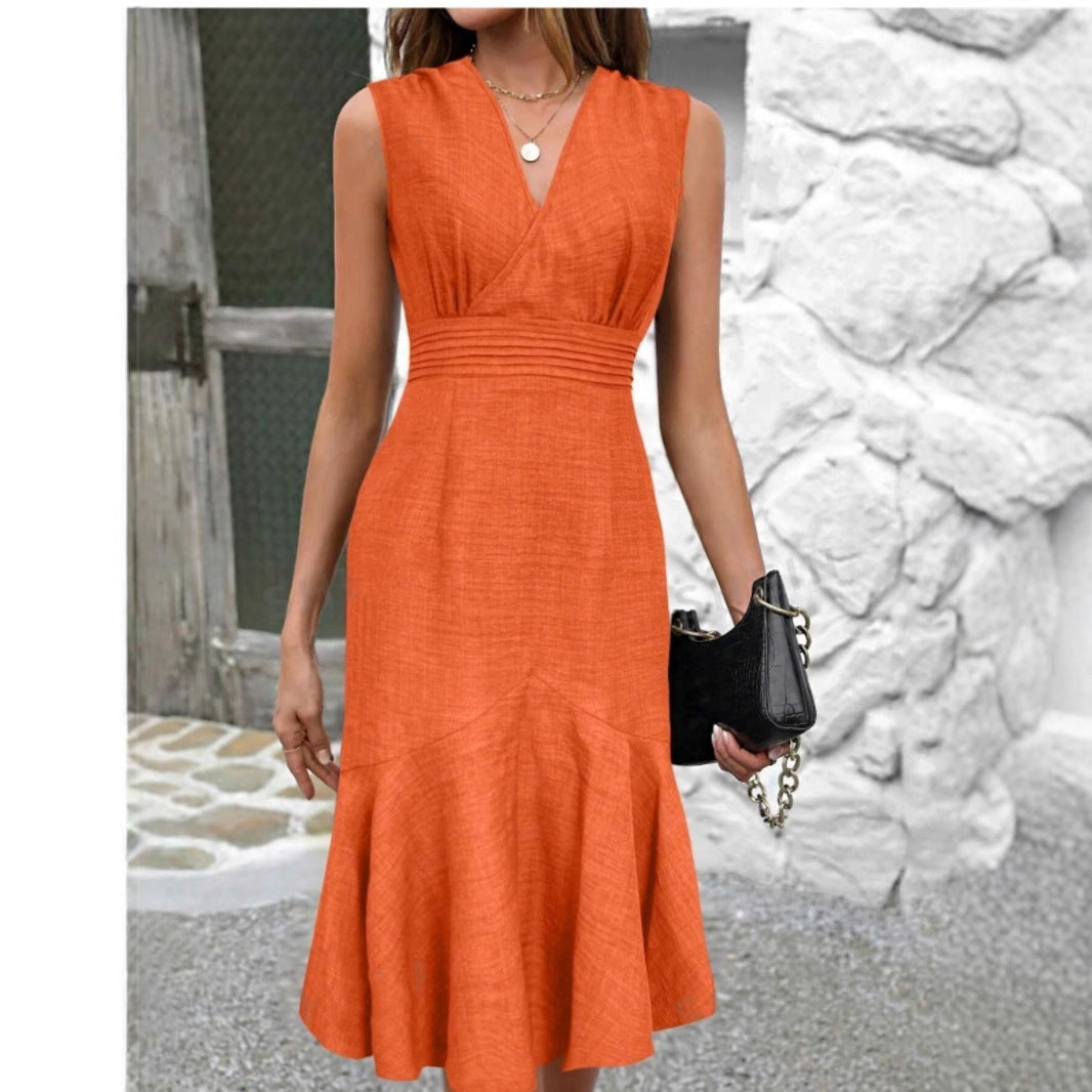 Dam Klänning V-ringning Slim Fit Mermaid Midi Tyger 5