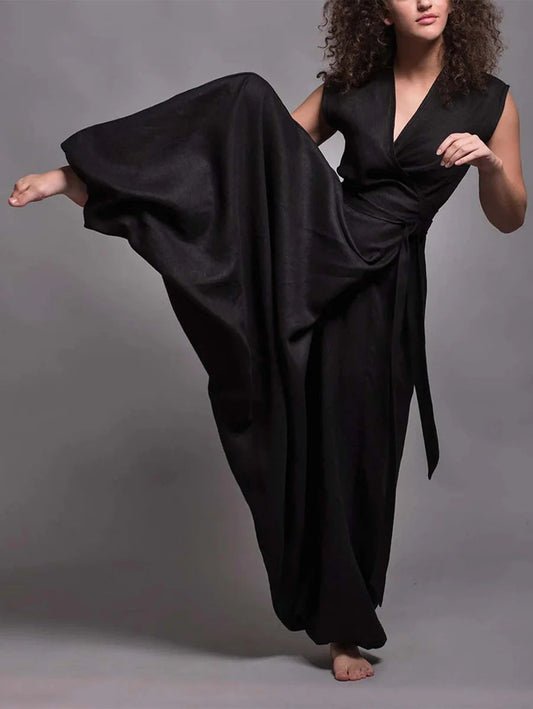 Dam Bredbyxor V-ringning Hög Midja Polyester-1