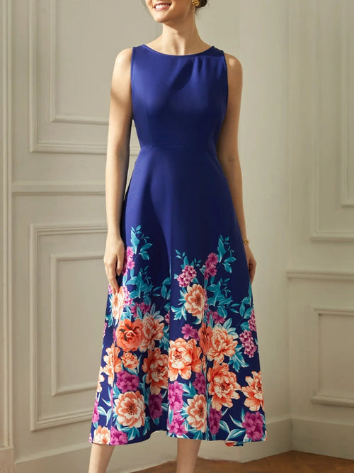 Dam Klänning A-Line Rund Hals Bomull Polyester Fina Klänningar-1