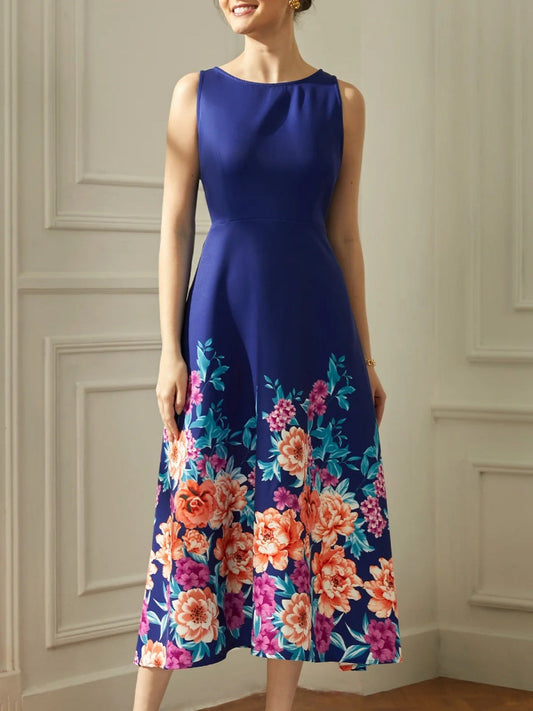 Dam Klänning A-Line Rund Hals Bomull Polyester Fina Klänningar-1