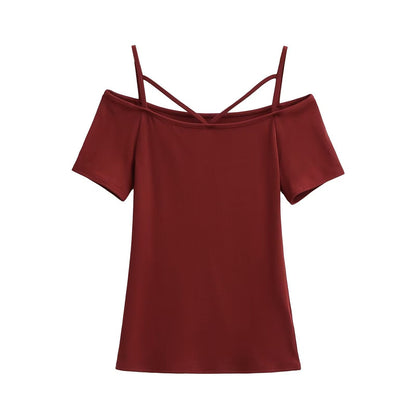 Kvinnors Off-Shoulder Topp i Mjuk och Lätt Tyg – Trendig Design för Sommarfester och Avslappnade Dagar 1