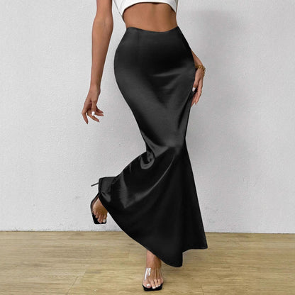 Dam Maxikjol Satin Elegant Lång Stil Med Figur-Huggande Passform 2