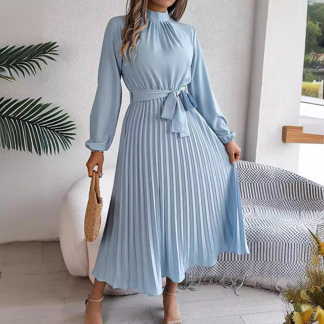 Dam Lång Kjol Hög Midja Veckad Polyester Elegant-3