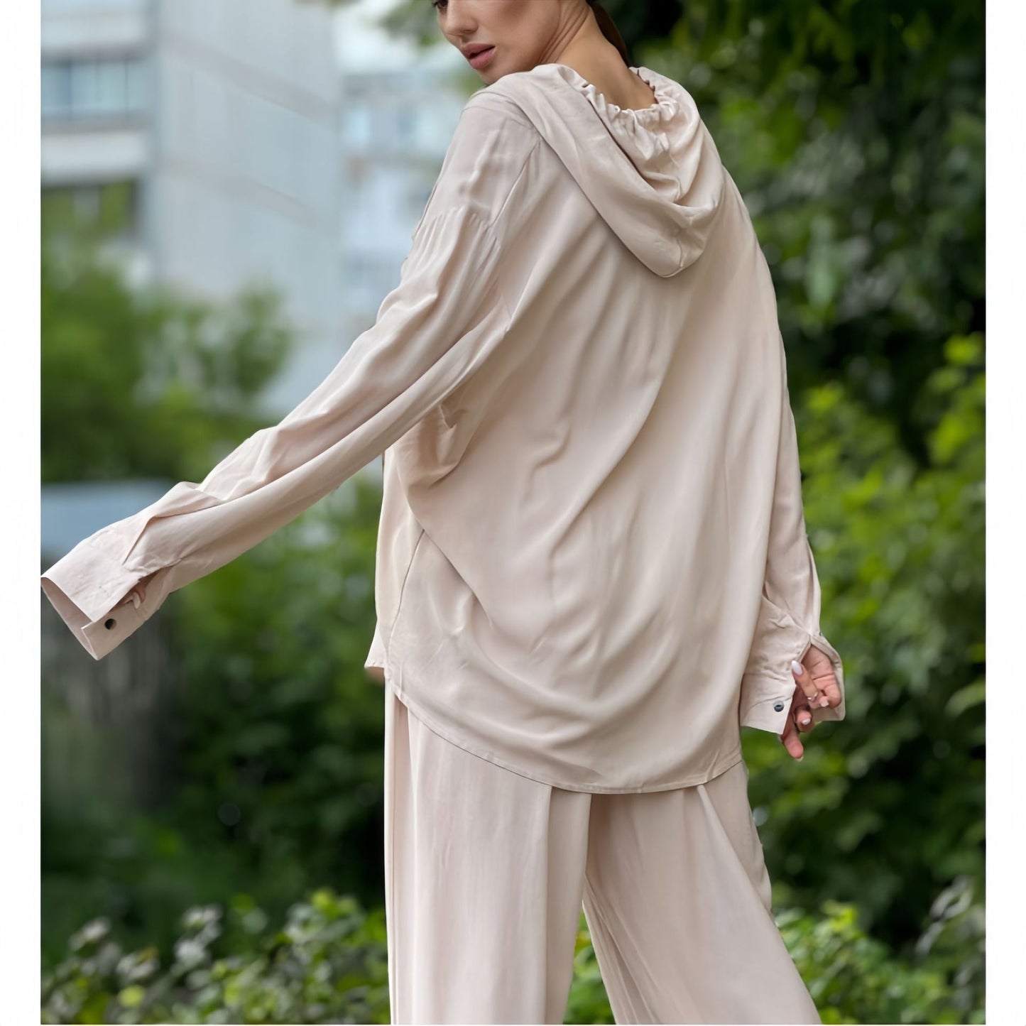 Lång Hoodie Dam Avslappnad Polyester med Ficka-3