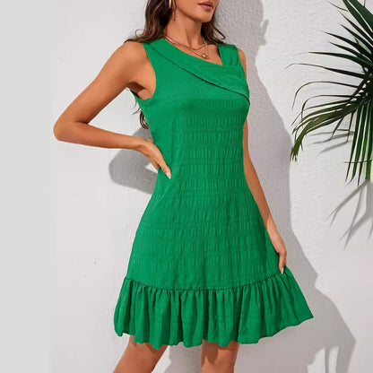 Dam Klänning Asymmetrisk Hals Ärmlös Polyester Kort Slim Fit-4