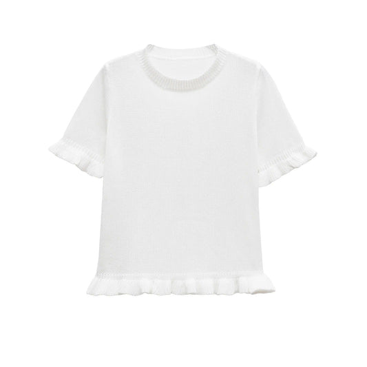 Kvinnors T-shirt Rufsade Ärmar Andningsbart Material-1