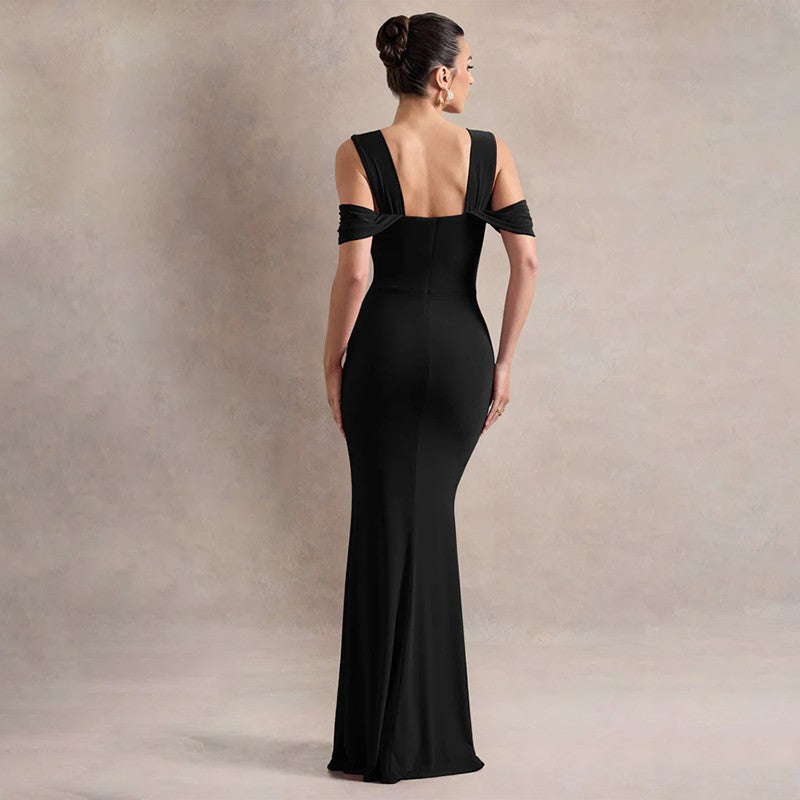 Maxiklänning Dam Axel Fri Med Elegant Slits Elastiskt Tyg 5