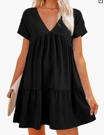 Elegant V-Hals Dam Klänning med Rufsad Design – Fina och Luftiga Damklänningar för Speciella Tillfällen 10