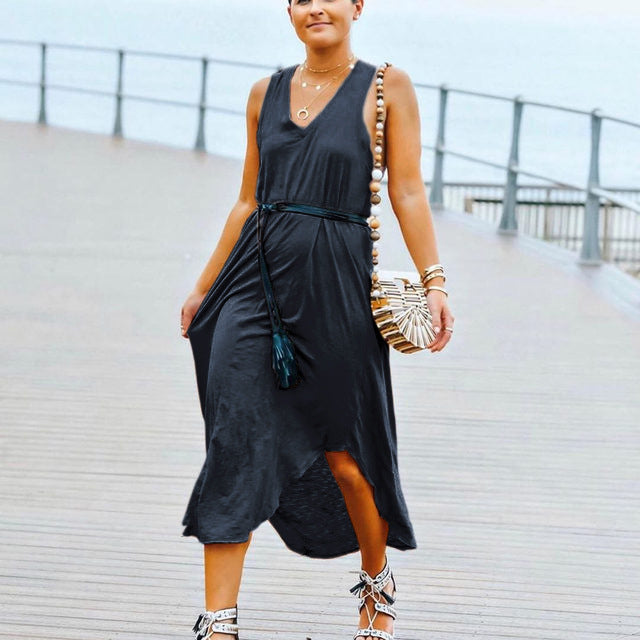 Dam Långklänning V-ringad Ärmlös Polyester Maxilängd-6