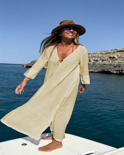 Variant image for Dam Klänning Lång V-ringad Bomull Elegans-25