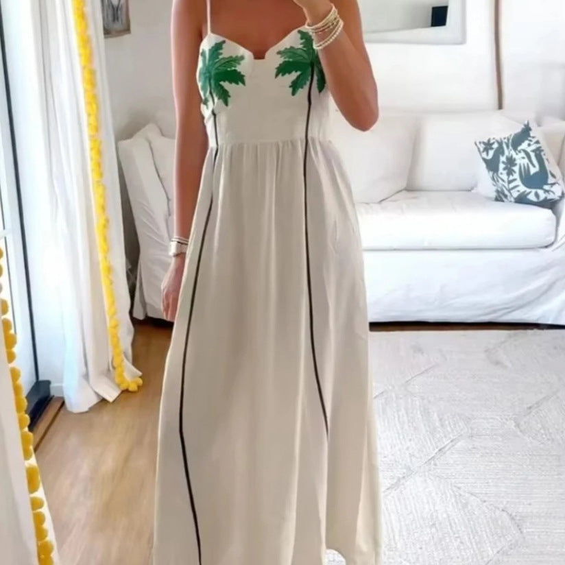 Dam Sommarklänning Tropiskt Motiv Lätt Tyg Elegant Snitt-2