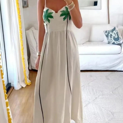 Dam Sommarklänning Tropiskt Motiv Lätt Tyg Elegant Snitt-2