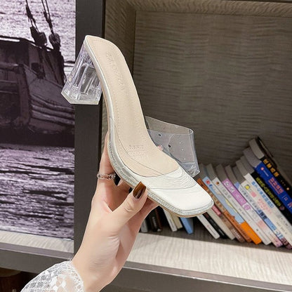 Dam Mulor Transparent Syntetiskt Material Blockhäl 9