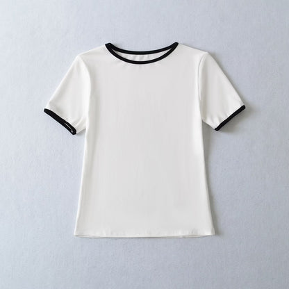 Dam T-Shirt med Kort Ärmar och Kontrastkrage i 100% Bomull – Trendig och Bekväm för Vardag och Fritid 7