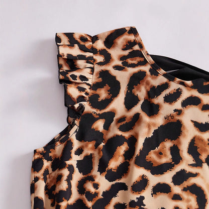 Fina Dam Klänningar A-Line Leopardmönster Fyrkantig Halsringning Polyester-5
