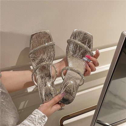 Dam Sandaler Slip-On Glittrande Remmar Blockhäl 5