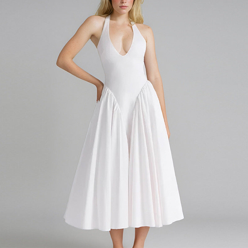 Variant image for Kvinnors Maxiklänning Halterneck V-ringning Polyester Plisserad-1