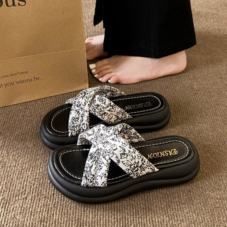 Dam Pantoletter med Dekorativa Tvärband Andningsbart Material-3