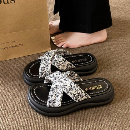 Dam Pantoletter med Dekorativa Tvärband Andningsbart Material-3