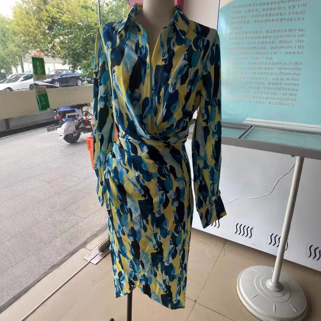 Kvinna Midi Klänning Asymmetrisk Långärmad Hög Midja Tyblandning-2