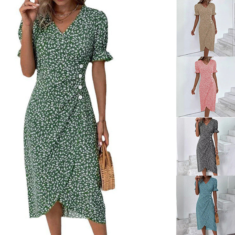 Kvinnors Midi Klänning Asymmetrisk V-Hals Polyester-2