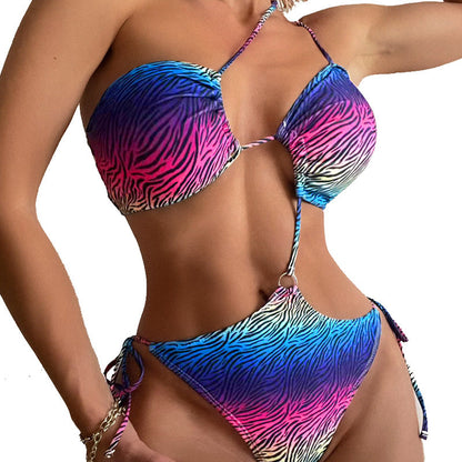 Dam Triangelbikini Justerbara Bärarremmar Snabbtorkande Zebra Design 6