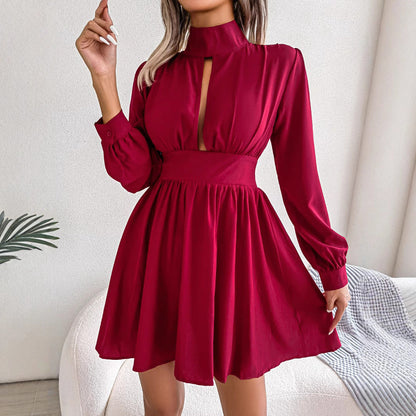 Kvinna A-linjeklänning Hög Midja Polyester-3