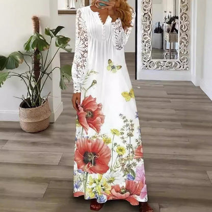 Damklänning A-Line Långa Ärmar Polyester V-Hals Fina Dam Klänningar-3