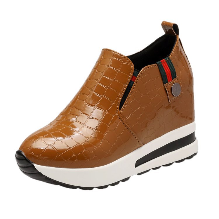 Kvinnliga Kilsneakers Slip-On Krokodilmönster Syntetisk Läder-1