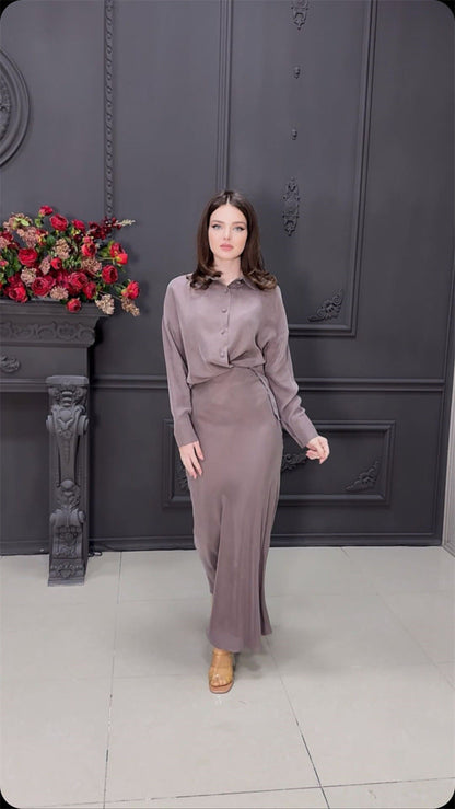 Tvådelat Set Dam Skjorta och A-Linjeformad Kjol Polyester Elegant-4