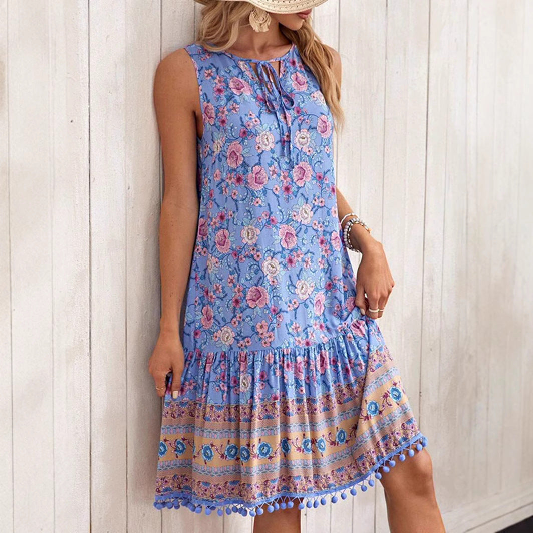 Kvinnors V-ringad Klänning Blommönster Bomull Spandex-2