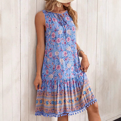 Kvinnors V-ringad Klänning Blommönster Bomull Spandex-2