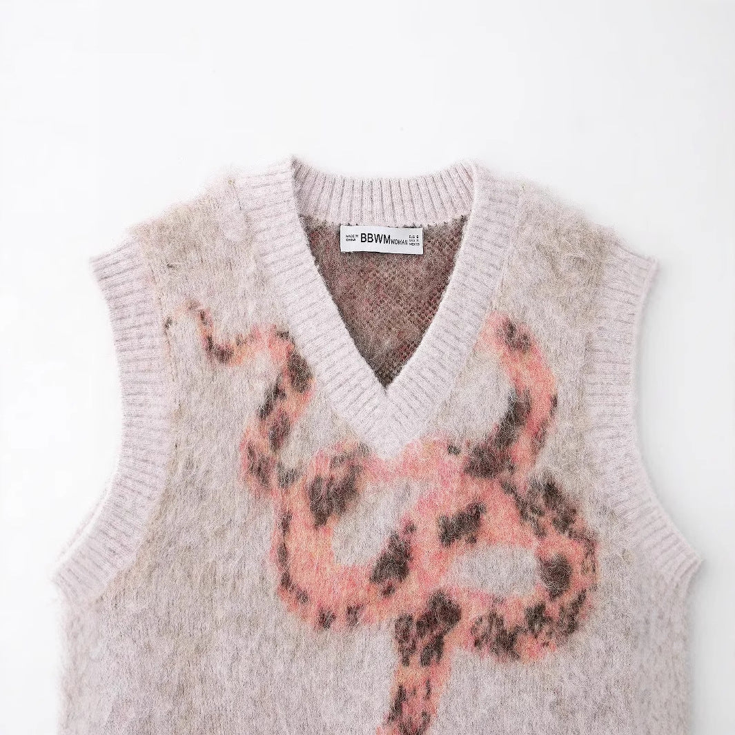 Dam Stickad Väst Modern V-ringning Ullblandning-4
