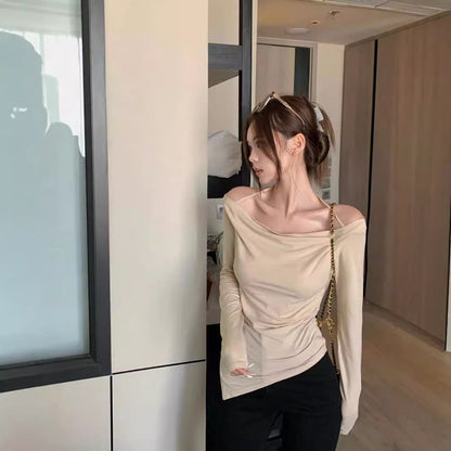 Off-Shoulder Festtopp Dam med Långa Ärmar i Mjuk Tyg – Perfekt för Fest och Vardag 4