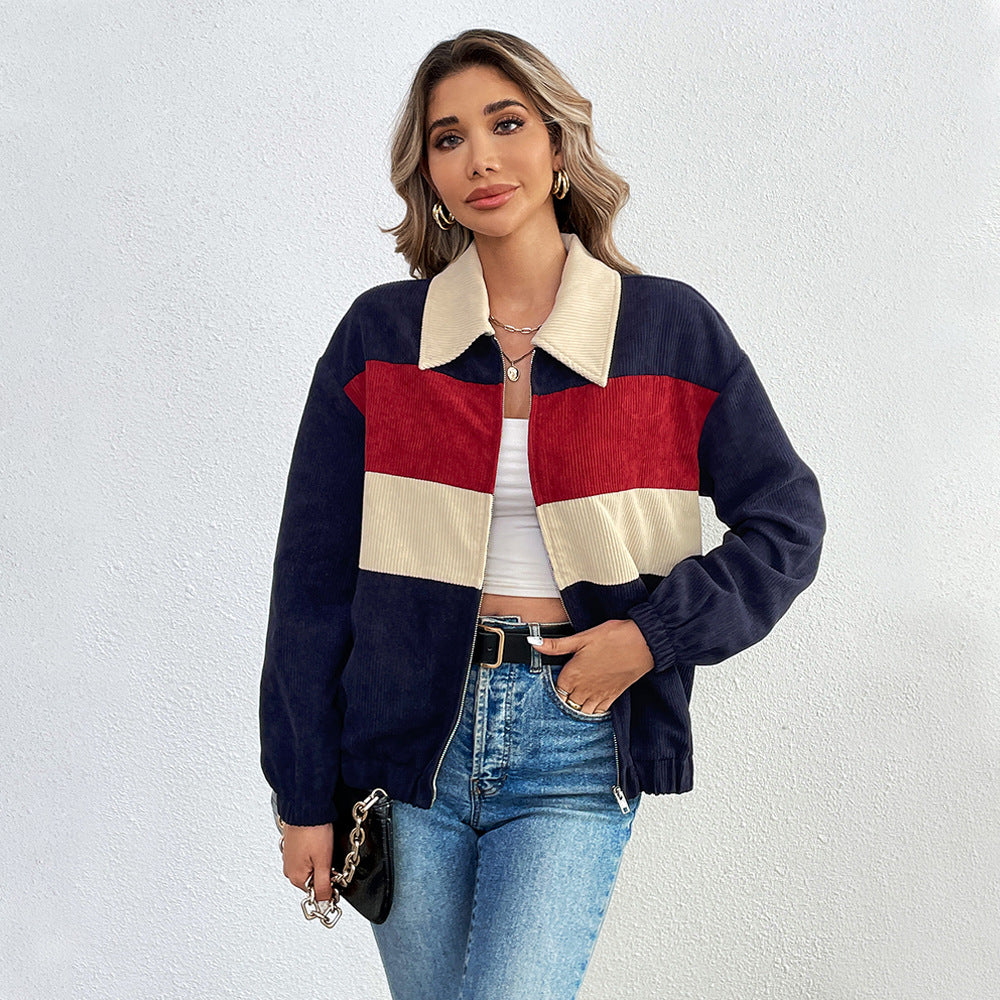Kvinnors Sladdjacka Färgblockad Mjuk Sladd 7