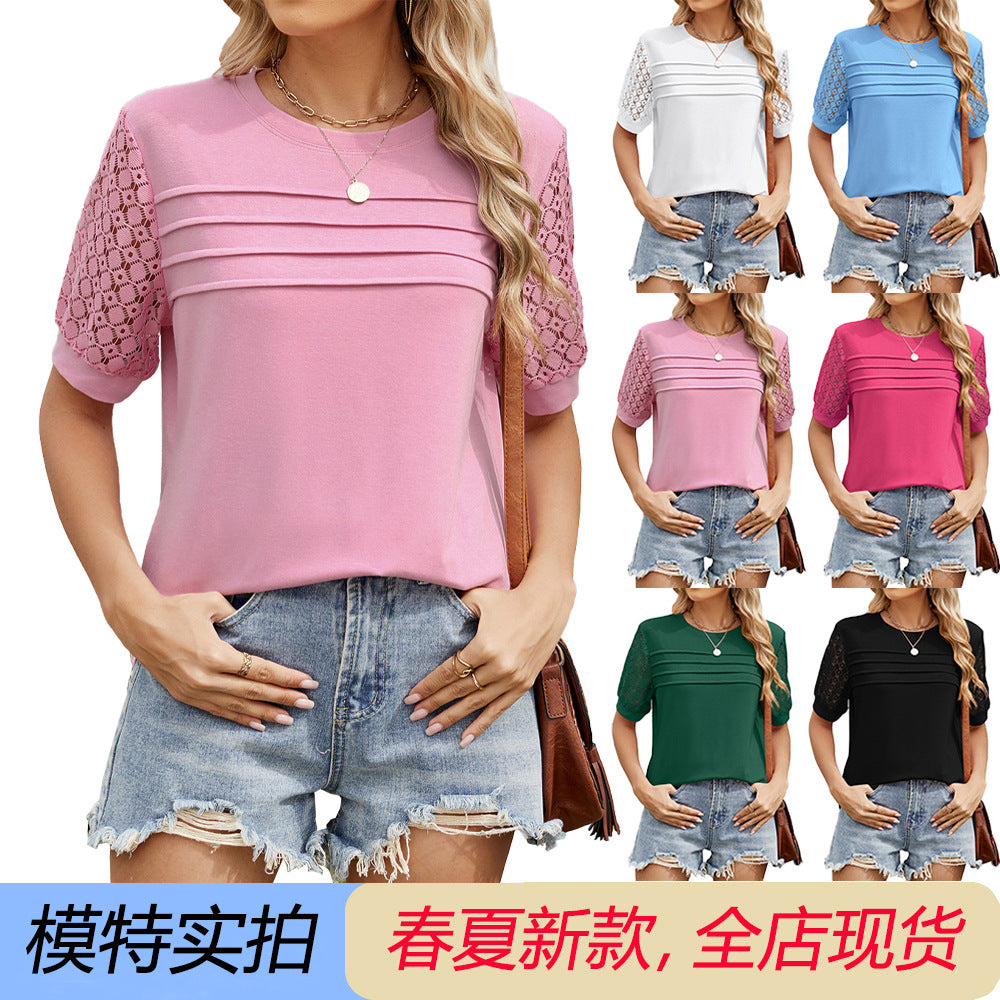 Dam Topp Rund Hals Viskos Casual Loose Fit-2