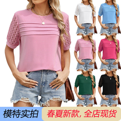 Dam Topp Rund Hals Viskos Casual Loose Fit-2