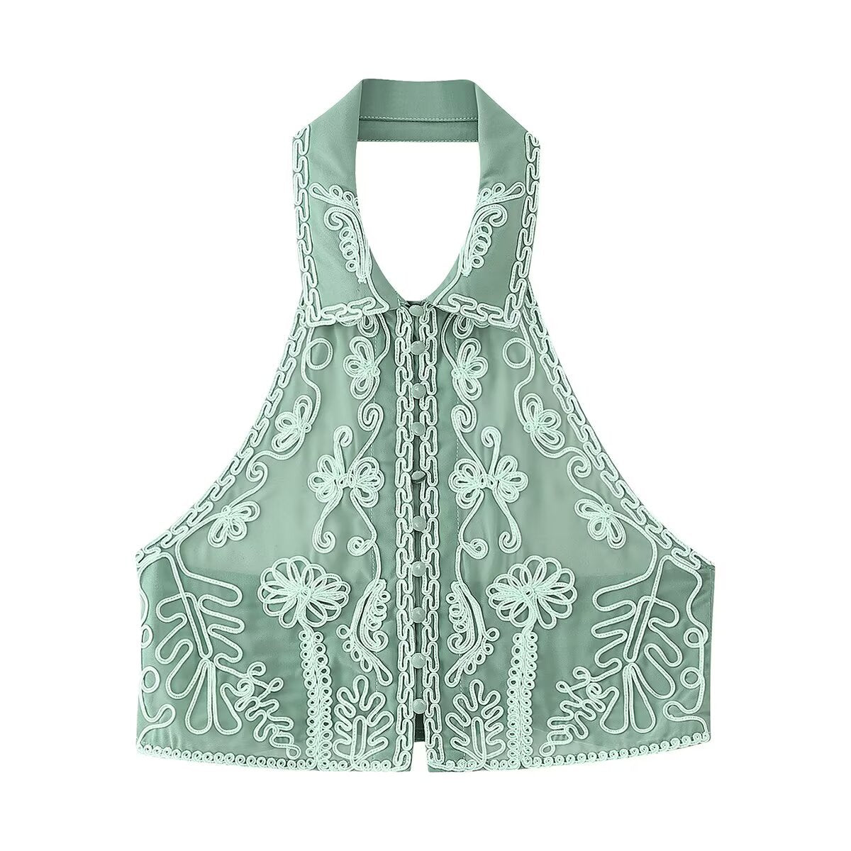 Dam Halterneck Top Kort Kjol Set Blommig 100% Bomull-1