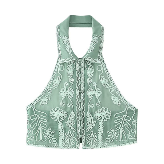 Dam Halterneck Top Kort Kjol Set Blommig 100% Bomull-1