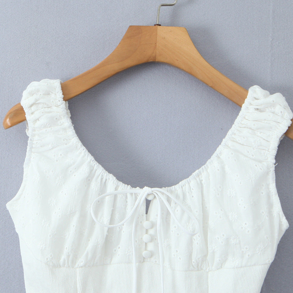 Dam Tank Top Spaghetti-bärar 100% Bomull Enkel Design-3