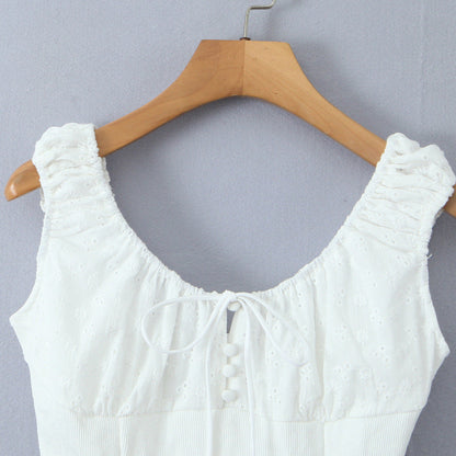 Dam Tank Top Spaghetti-bärar 100% Bomull Enkel Design-3