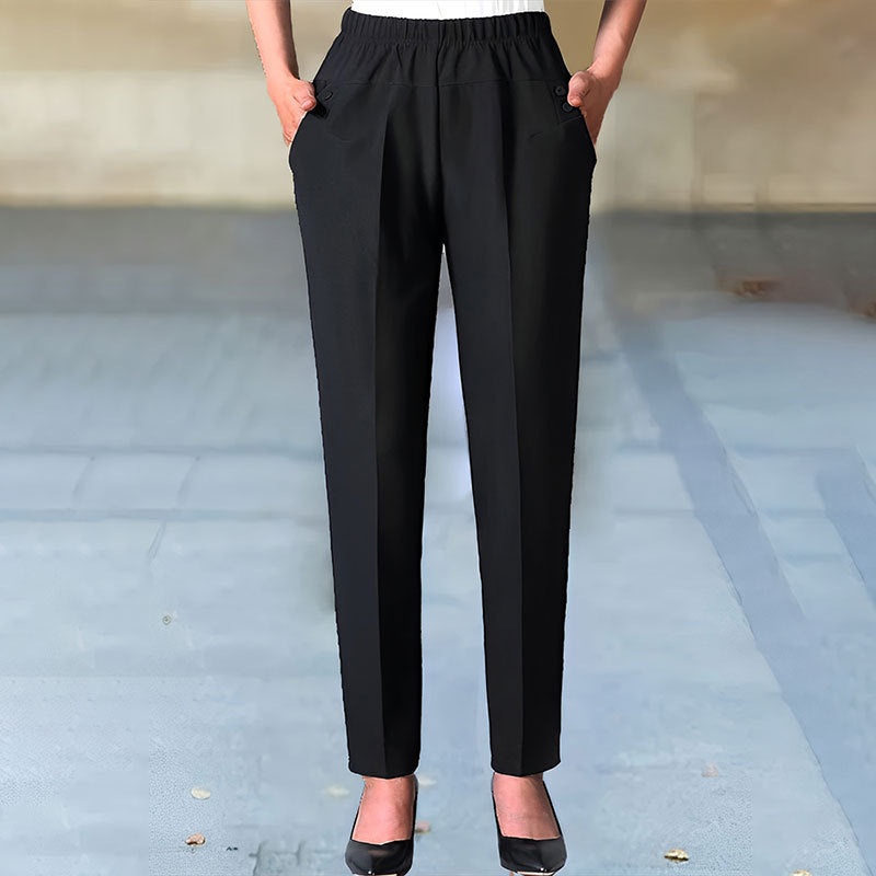 Kvinnors Chino-byxor med Elastiskt Midjeband, Rakt Snitt, Andningsbart Tyg och Praktiska Väskor 8