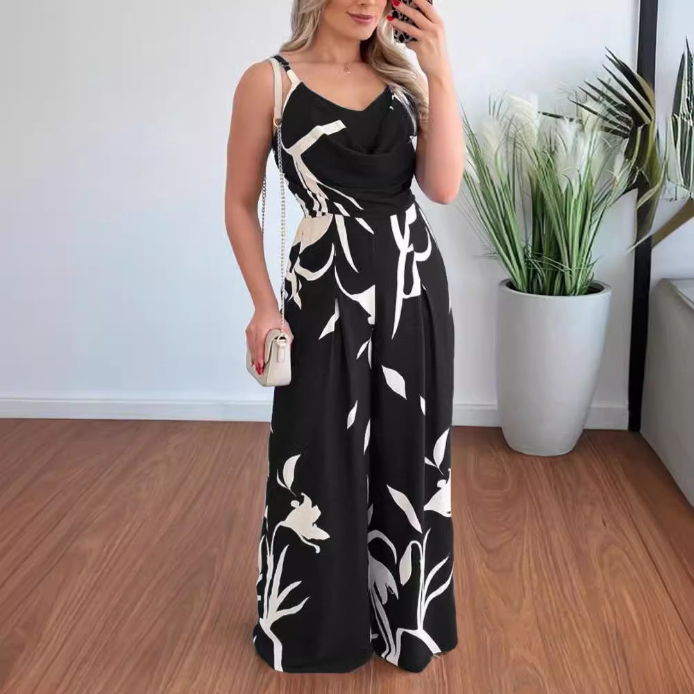 Dam Jumpsuit Öppen Rygg V-ringad Polyester Vid Ben-4