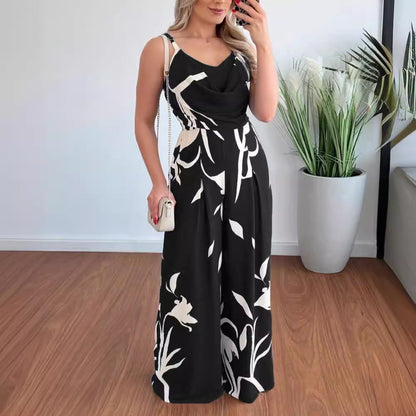 Dam Jumpsuit Öppen Rygg V-ringad Polyester Vid Ben-4