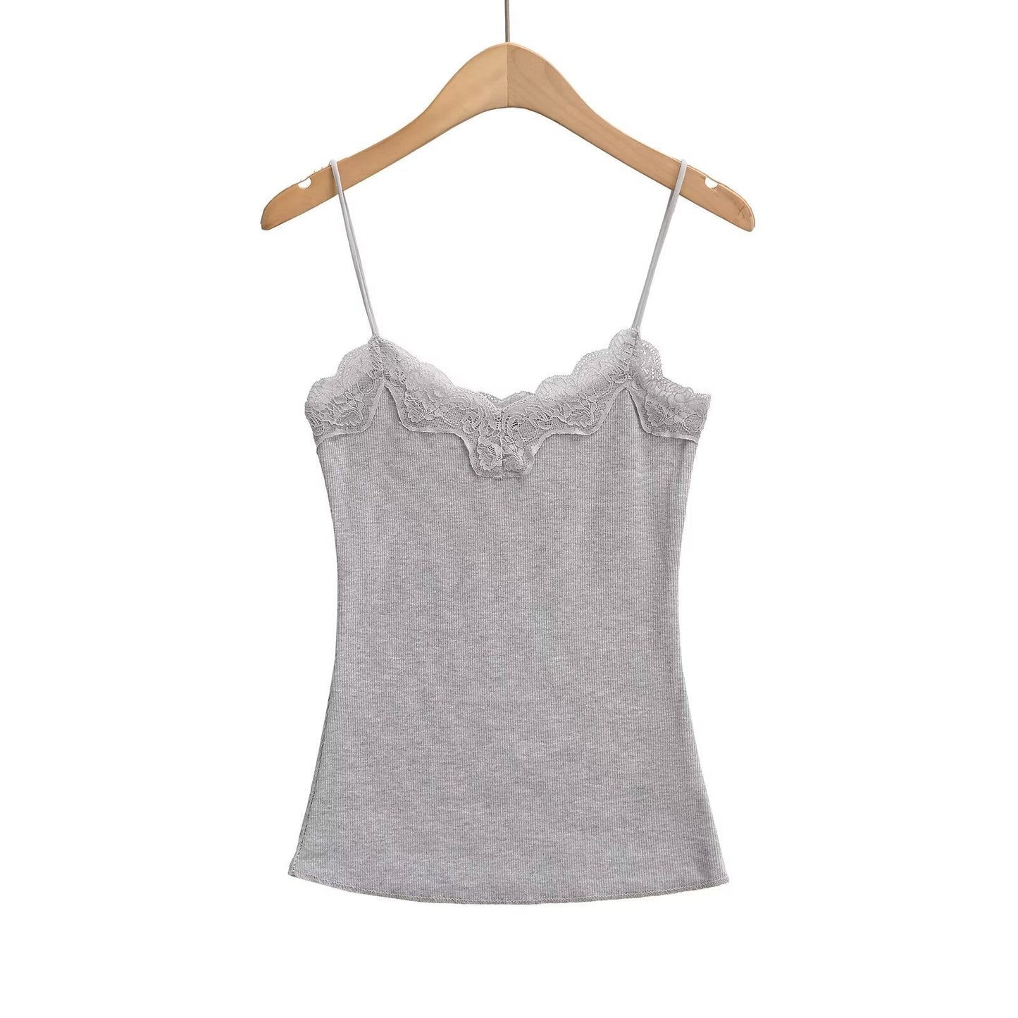 Kvinnors Topp V-ringning Spetsdetalj Mjukt Material 9