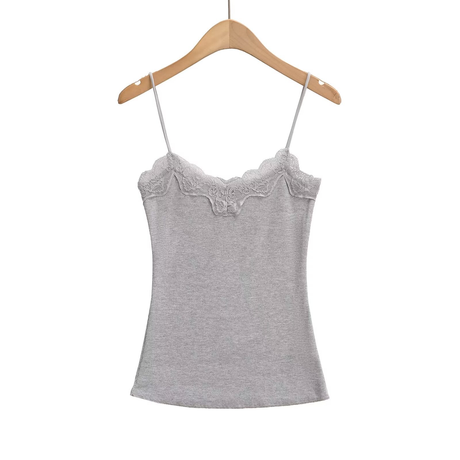 Kvinnors Topp V-ringning Spetsdetalj Mjukt Material 9